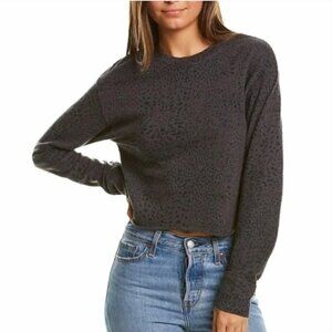 Monrow Mini Cheetah Cut Off Boyfriend Cropped Sweatshirt M